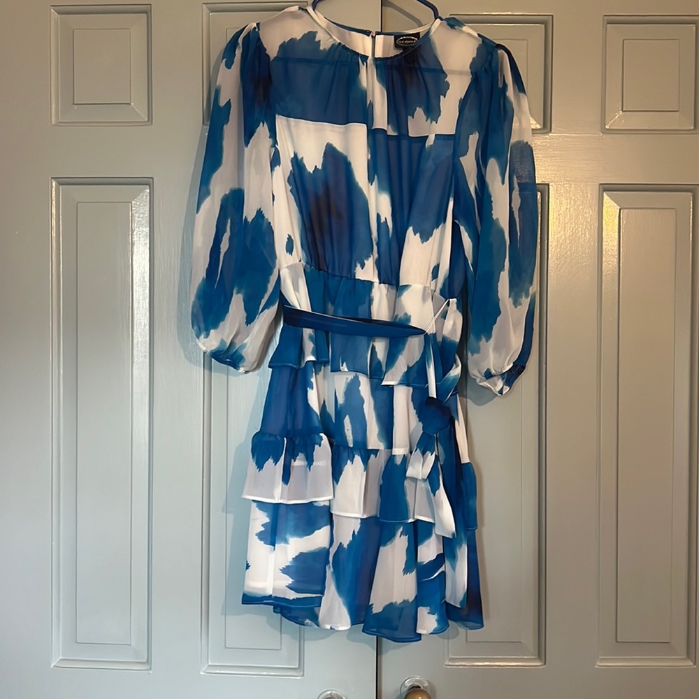 Blue and white watercolor print dress  size M